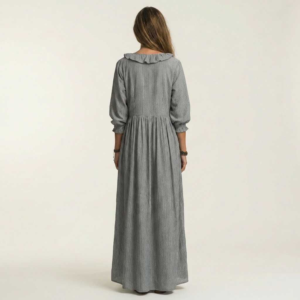 PALOMA | MAXIKLEID MIT RÜSCHEN, V-AUSSCHNITT, STREIFENMUSTER UND BALLONÄRMELN