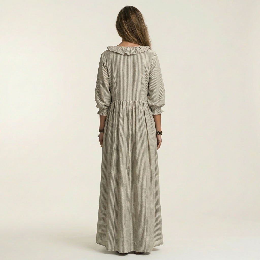 PALOMA | MAXIKLEID MIT RÜSCHEN, V-AUSSCHNITT, STREIFENMUSTER UND BALLONÄRMELN