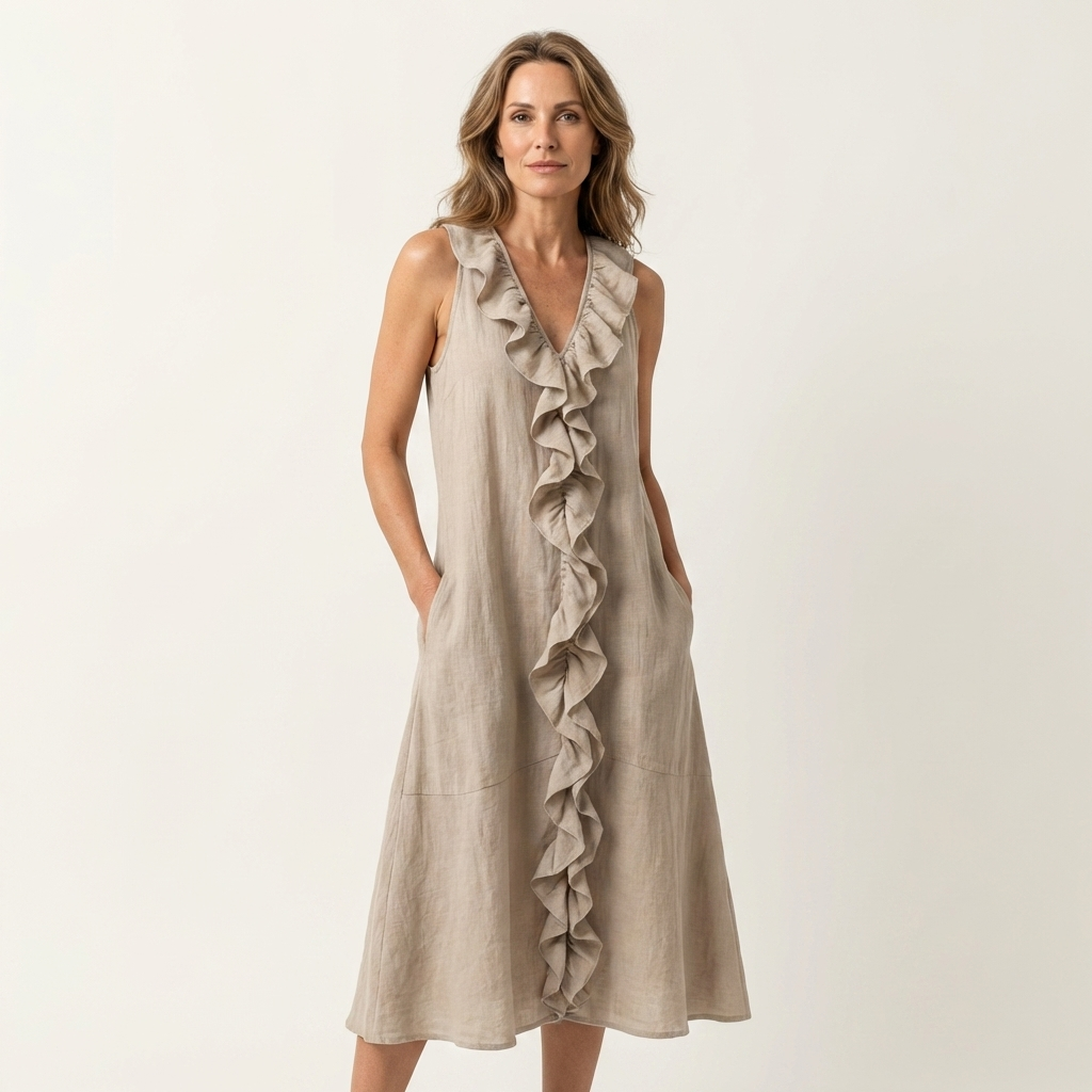 VIOLETTE | MAXIKLEID ÄRMELLOS MIT V-AUSSCHNITT UND RÜSCHENFRONT