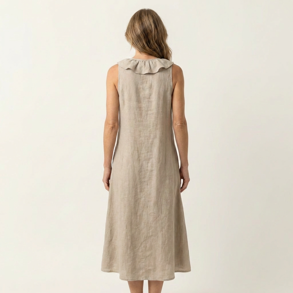 VIOLETTE | MAXIKLEID ÄRMELLOS MIT V-AUSSCHNITT UND RÜSCHENFRONT
