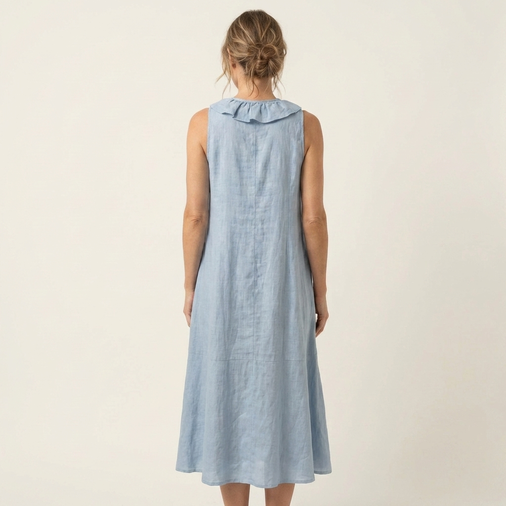 VIOLETTE | MAXIKLEID ÄRMELLOS MIT V-AUSSCHNITT UND RÜSCHENFRONT