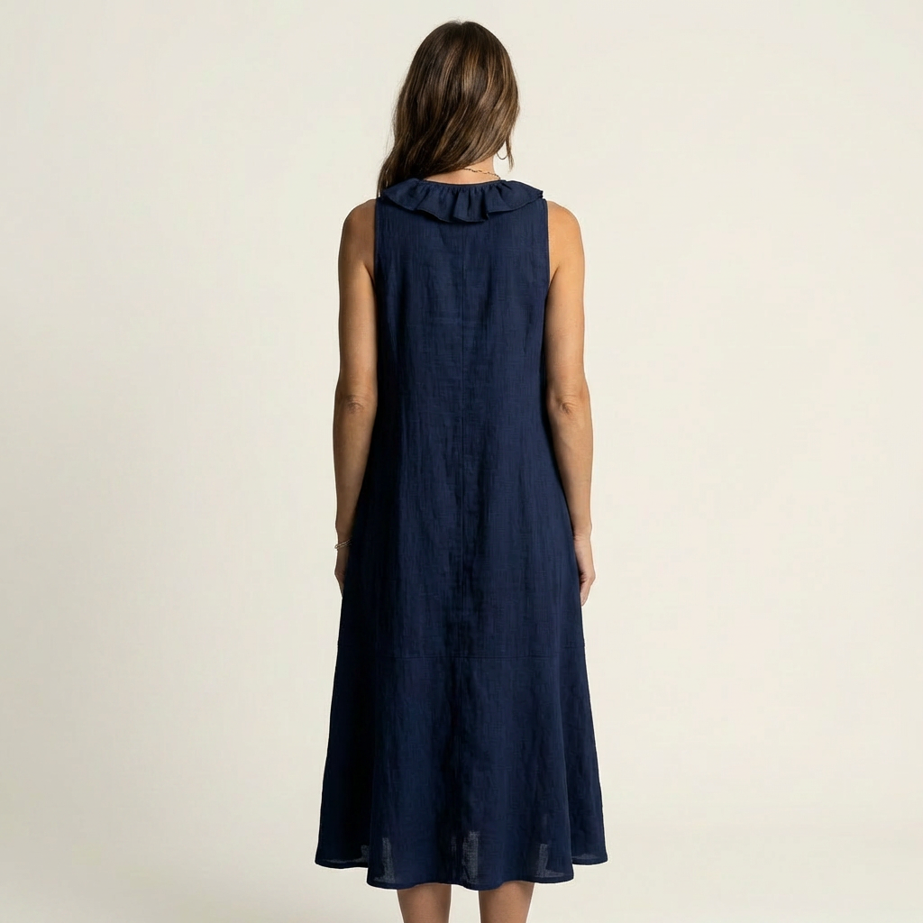 VIOLETTE | MAXIKLEID ÄRMELLOS MIT V-AUSSCHNITT UND RÜSCHENFRONT