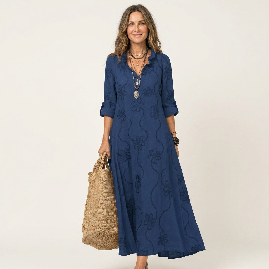 ODALYS | MAXIKLEID MIT TON-IN-TON-BLUMENSTICKEREI