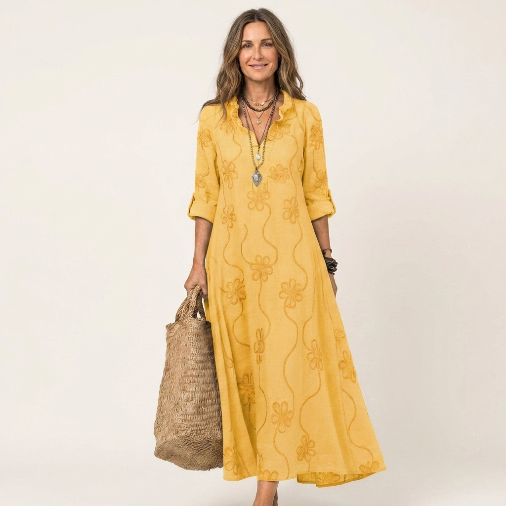 ODALYS | MAXIKLEID MIT TON-IN-TON-BLUMENSTICKEREI