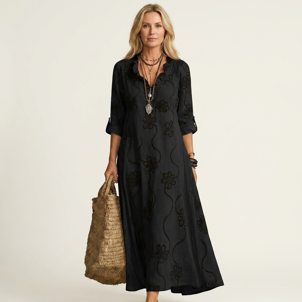 ODALYS | MAXIKLEID MIT TON-IN-TON-BLUMENSTICKEREI