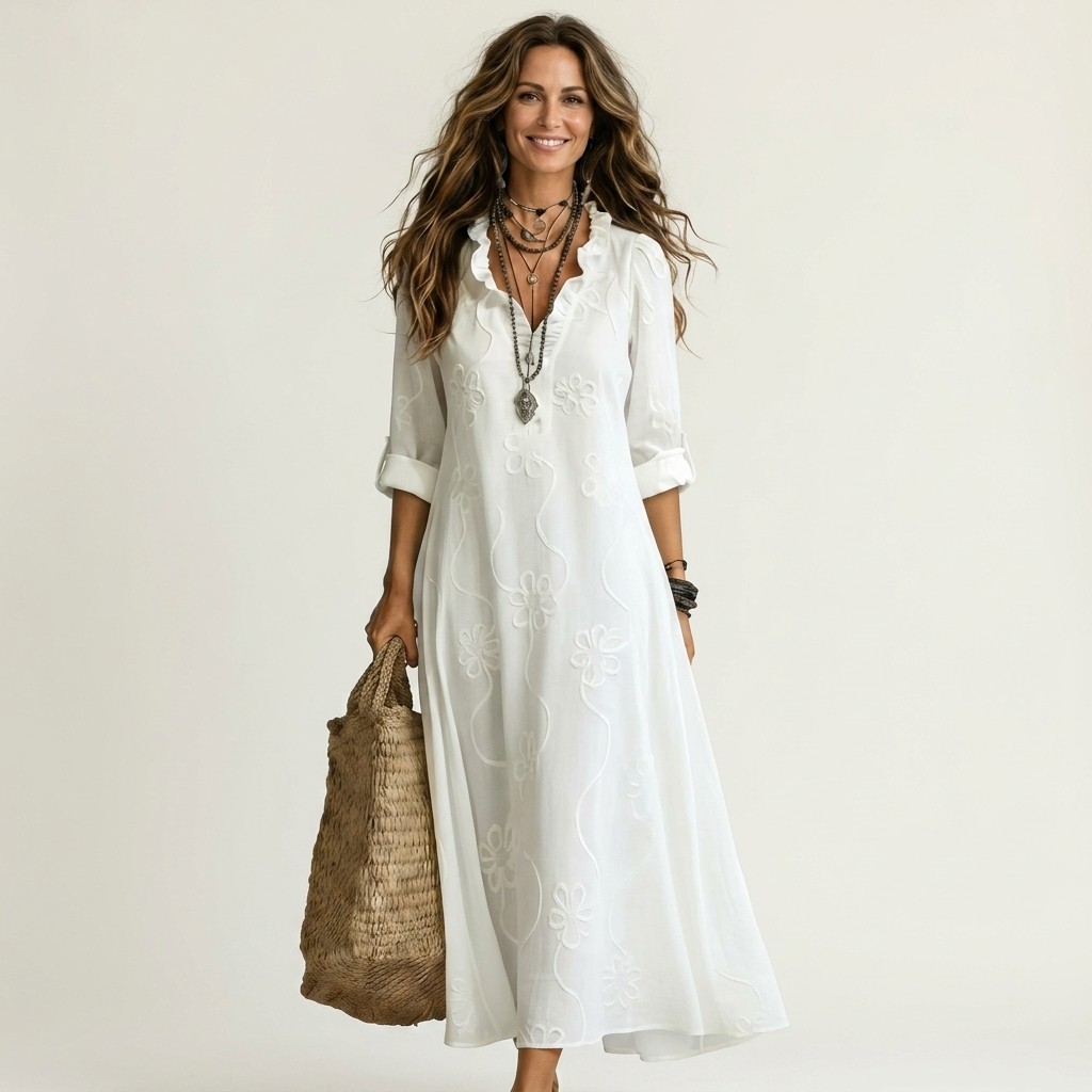 ODALYS | MAXIKLEID MIT TON-IN-TON-BLUMENSTICKEREI