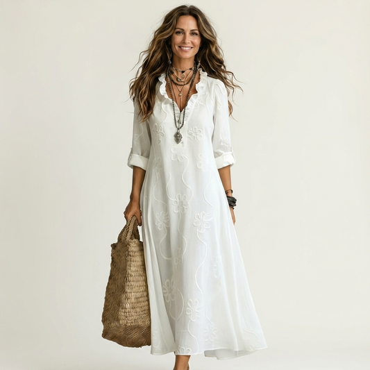 ODALYS | MAXIKLEID MIT TON-IN-TON-BLUMENSTICKEREI