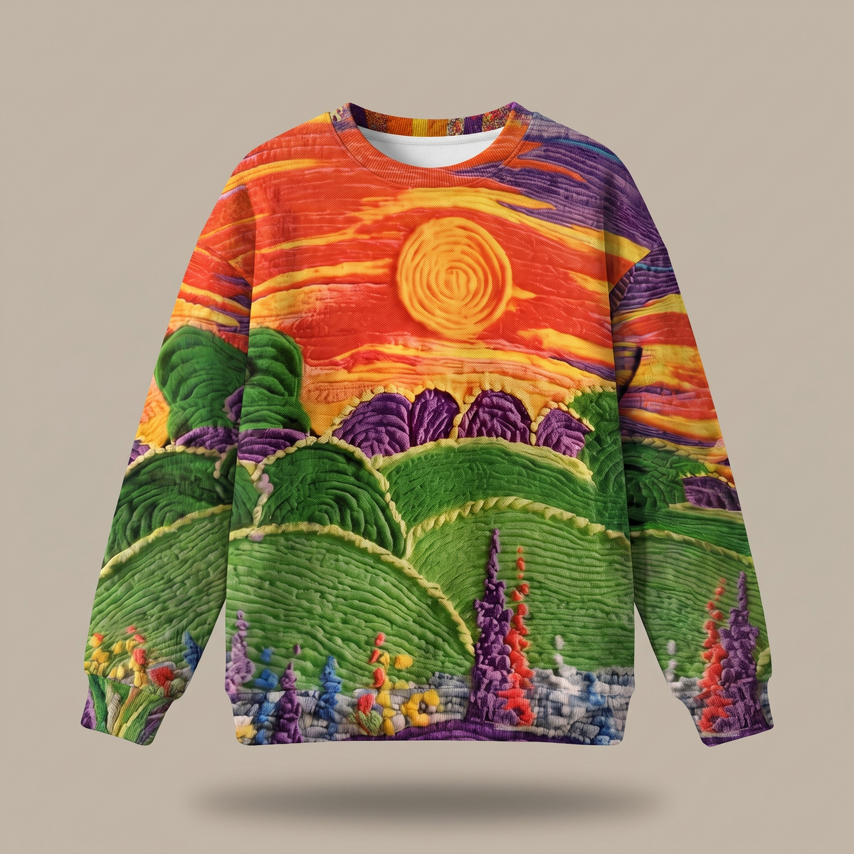 RAVELLA | LOCKER GESCHNITTENER PULLOVER MIT SUNBURST-LANDSCHAFTSPRINT
