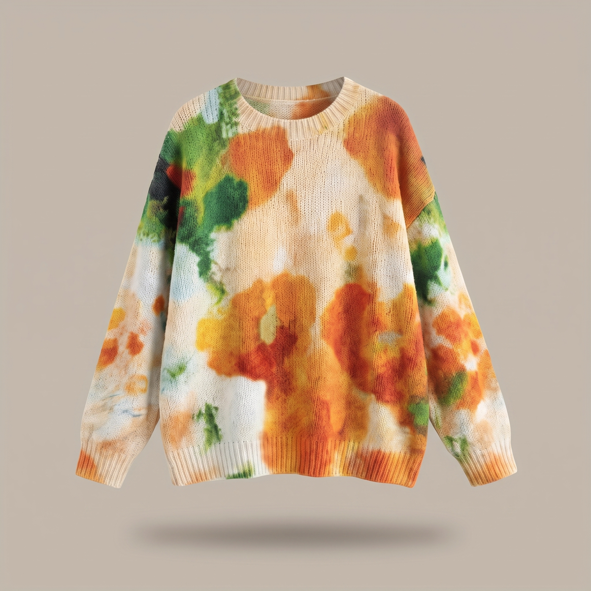 AMBERLEI | ORANGE TIE-DYE BLUMEN-PULLOVER MIT RUNDAUSSCHNITT