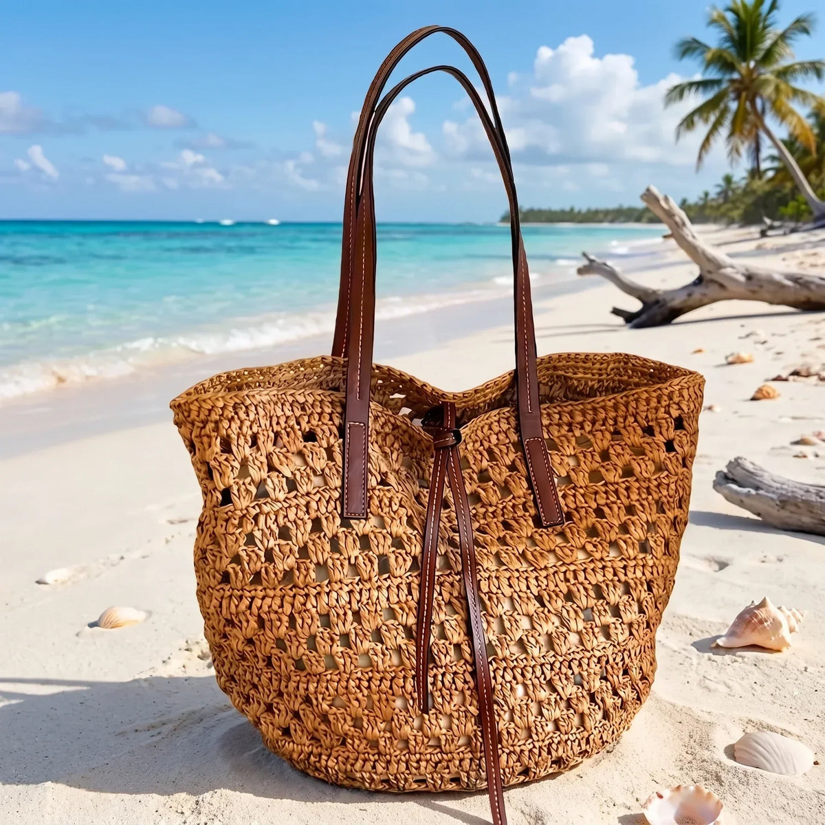 LEYLA | HANDGEFLOCHTENE STROHTASCHE