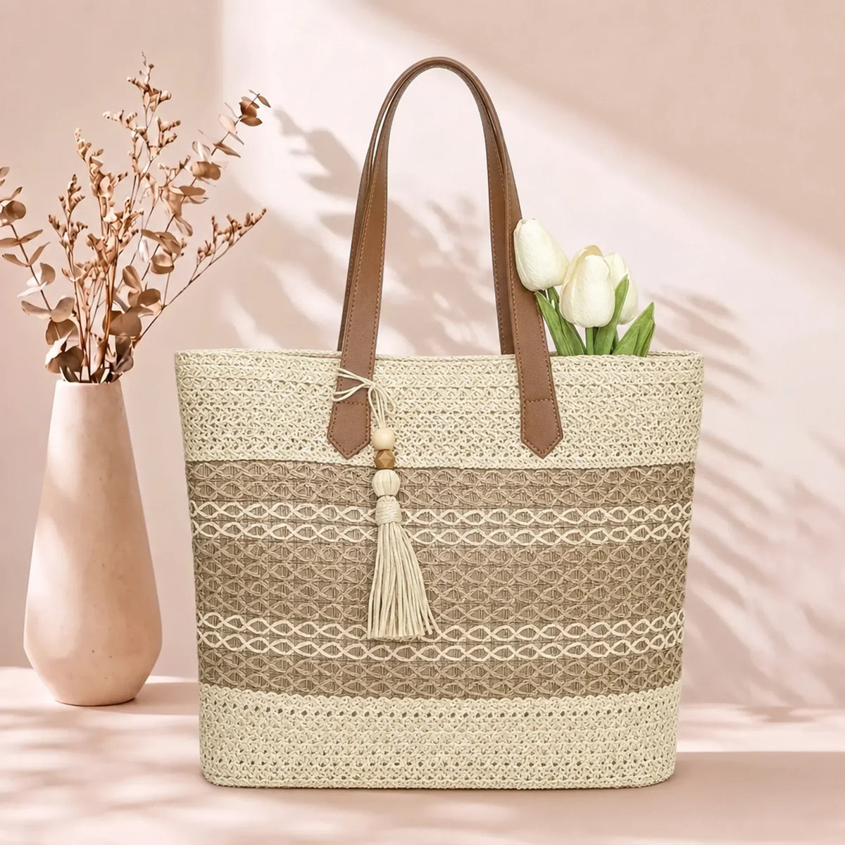 MIRA | BOHO-STROHTASCHE MIT QUASTEN