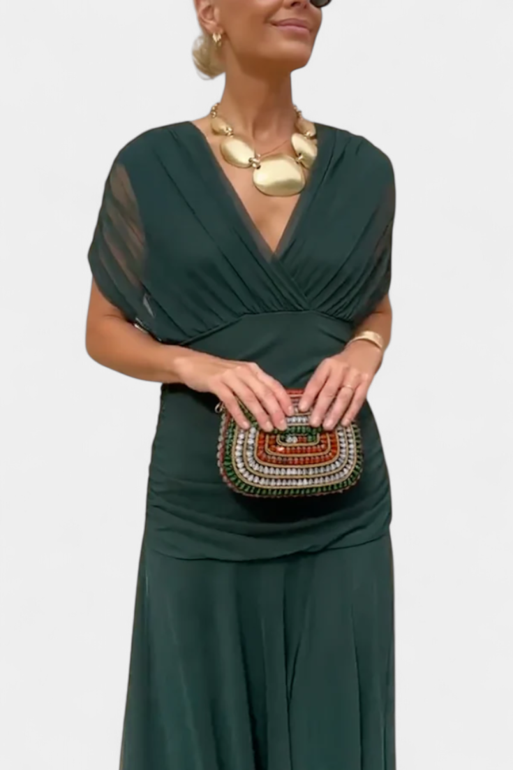 PENELOPE | LANGES BLUMIGES V-AUSSCHNITT-KLEID