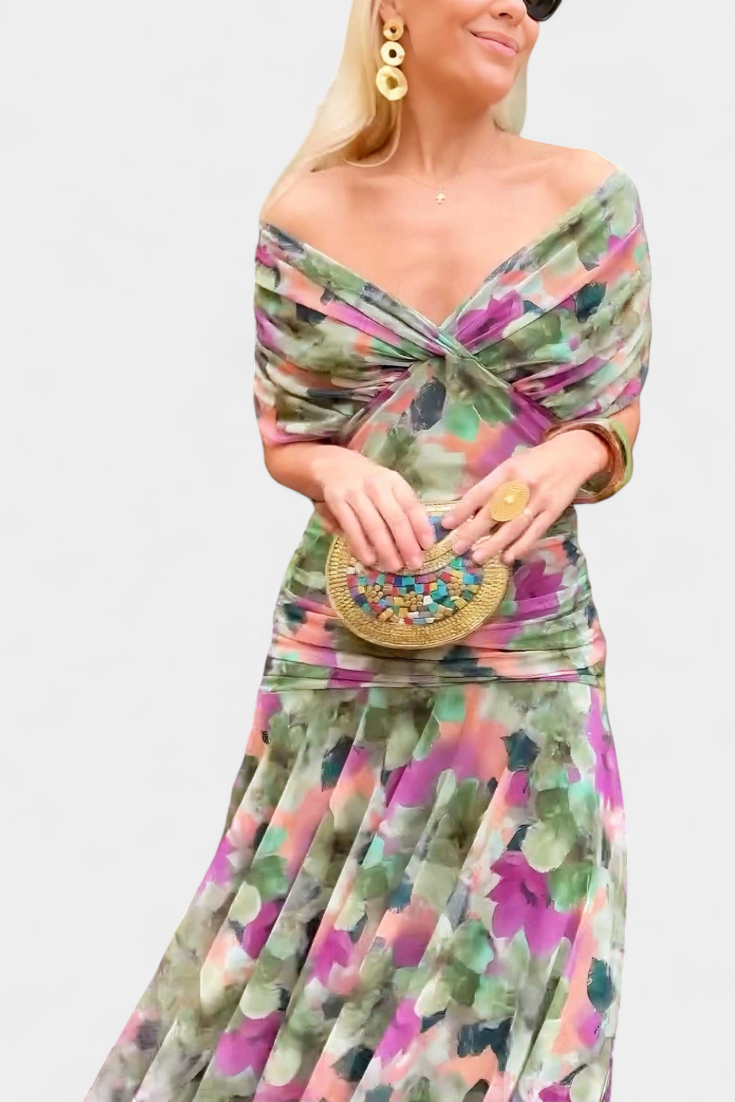 PENELOPE | LANGES BLUMIGES V-AUSSCHNITT-KLEID