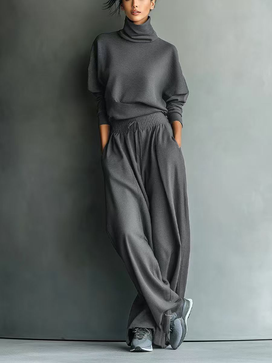 GRACE | GRAUES  KOMPLETT-SET AUS SWEATSHIRT UND WEIT GESCHNITTENER HOSE