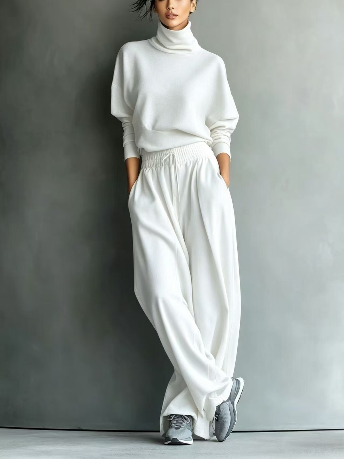 GRACE | GRAUES  KOMPLETT-SET AUS SWEATSHIRT UND WEIT GESCHNITTENER HOSE