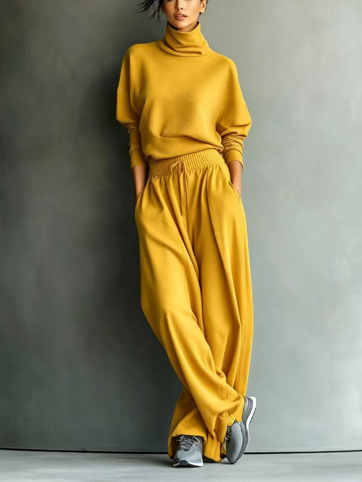 GRACE | GRAUES  KOMPLETT-SET AUS SWEATSHIRT UND WEIT GESCHNITTENER HOSE