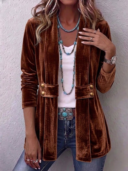 HOLLIWELL | VINTAGE LANGÄRMELIGE JACKE MIT KNOPF-AKZENTEN AM REVERS, OFFEN ZU TRAGEN
