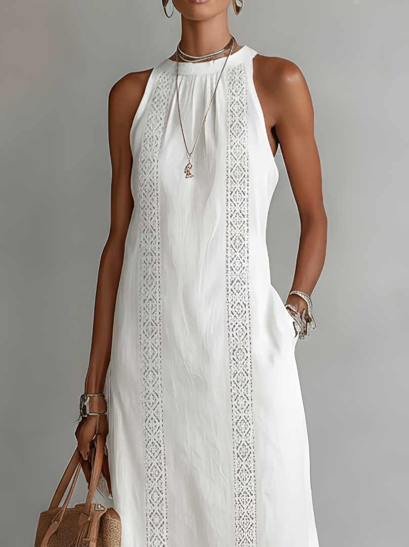 TERESA | LÄSSIGES MIDI-KLEID MIT BESTICKTEM STEHKRAGEN