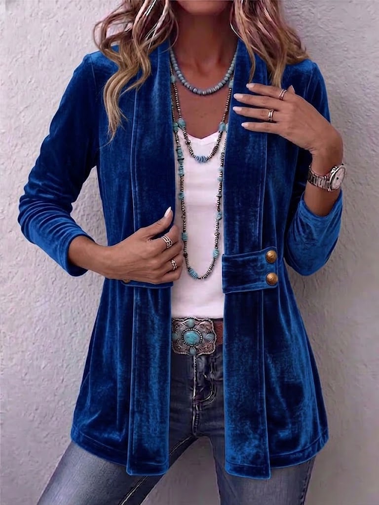 HOLLIWELL | VINTAGE LANGÄRMELIGE JACKE MIT KNOPF-AKZENTEN AM REVERS, OFFEN ZU TRAGEN
