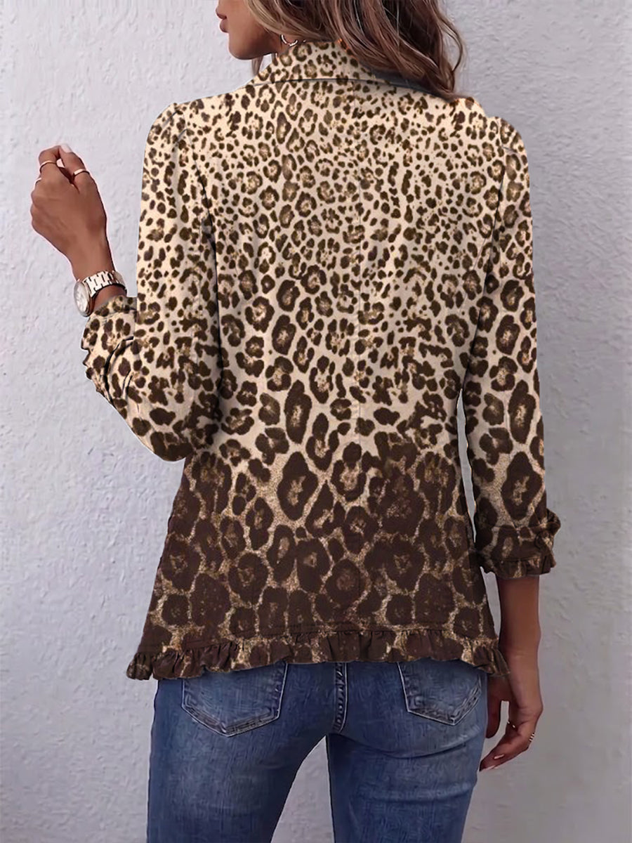 NAVARA | JACKE MIT LEOPARDENMUSTER UND RÜSCHEN