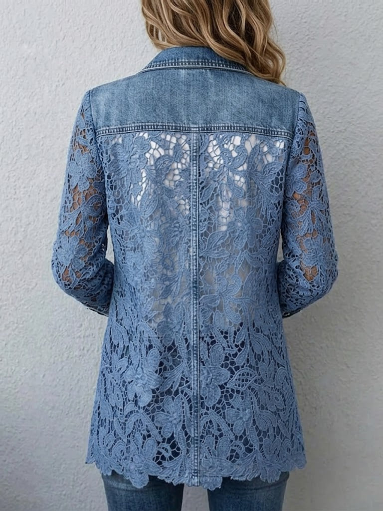 LACINDA | BLAZER-JACKE MIT FLORALEN SPITZENEINSÄTZEN