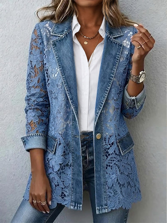 LACINDA | BLAZER-JACKE MIT FLORALEN SPITZENEINSÄTZEN
