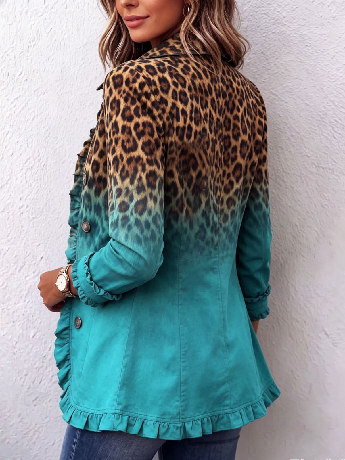 ELSPETH | LEOPARDEN-OMBRE-BLAZER MIT RÜSCHEN