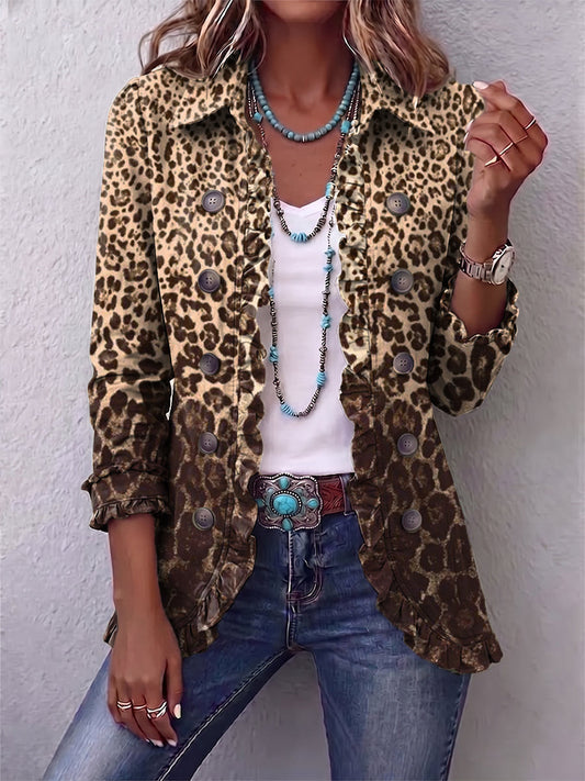 NAVARA | JACKE MIT LEOPARDENMUSTER UND RÜSCHEN