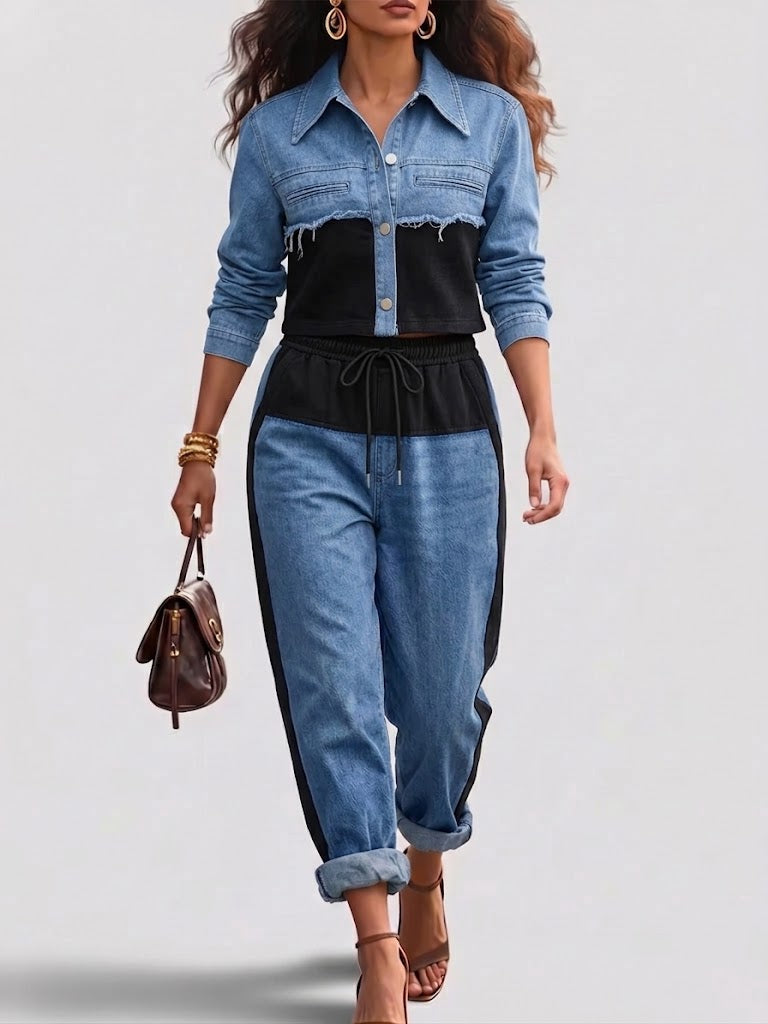 HOLBROOK | COLOR-BLOCK-JACKE (GEKÜRZT) & HOSE MIT WEITEM BEIN (SET)
