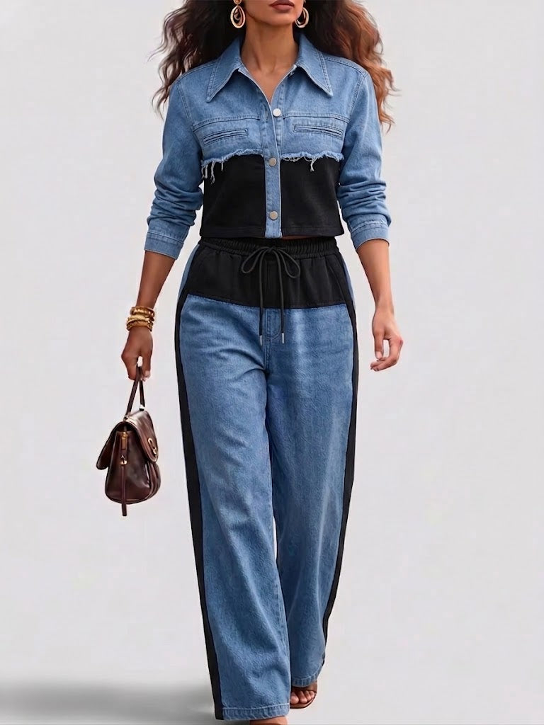 HOLBROOK | COLOR-BLOCK-JACKE (GEKÜRZT) & HOSE MIT WEITEM BEIN (SET)