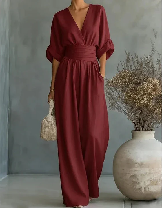 MONICA | ELEGANTES JUMPSUIT MIT V-AUSSCHNITT UND WEITEM BEIN