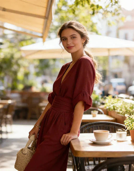 MONICA | ELEGANTES JUMPSUIT MIT V-AUSSCHNITT UND WEITEM BEIN