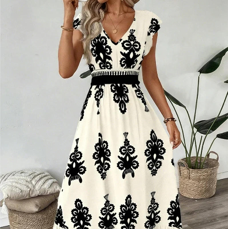 KAREN | BAROCK-MAXIKLEID MIT V-AUSSCHNITT