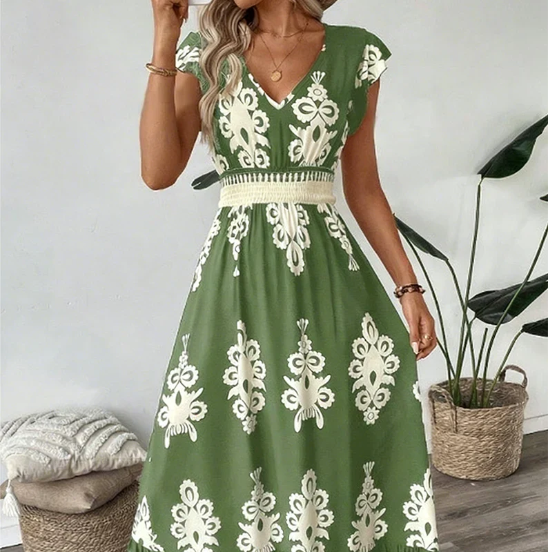 KAREN | BAROCK-MAXIKLEID MIT V-AUSSCHNITT