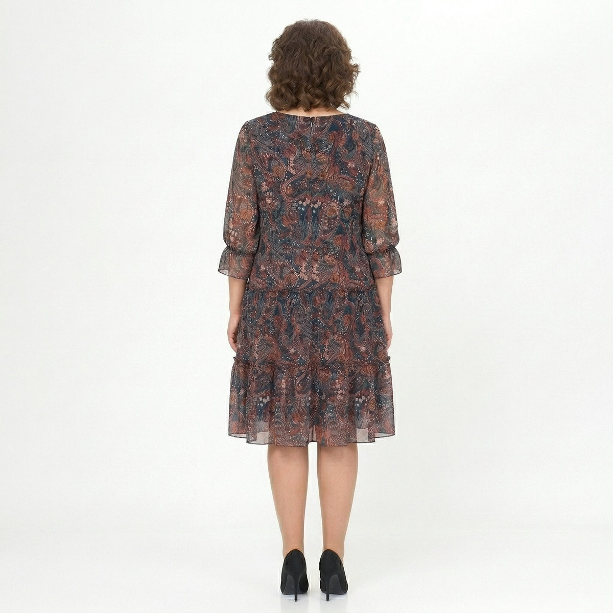 NOREEN | MIDI-KLEID AUS CHIFFON MIT PAISLEY-MUSTER UND BAUCH-KASCHIERUNG