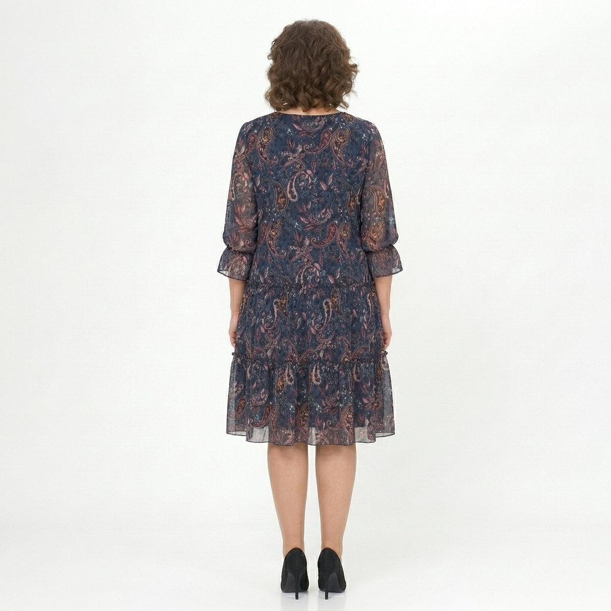 NOREEN | MIDI-KLEID AUS CHIFFON MIT PAISLEY-MUSTER UND BAUCH-KASCHIERUNG